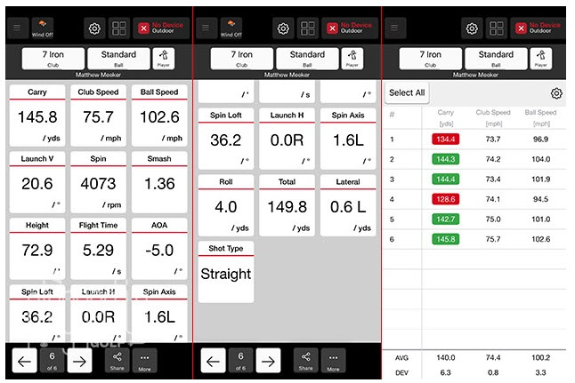 Flightscope Mevo Data Screen